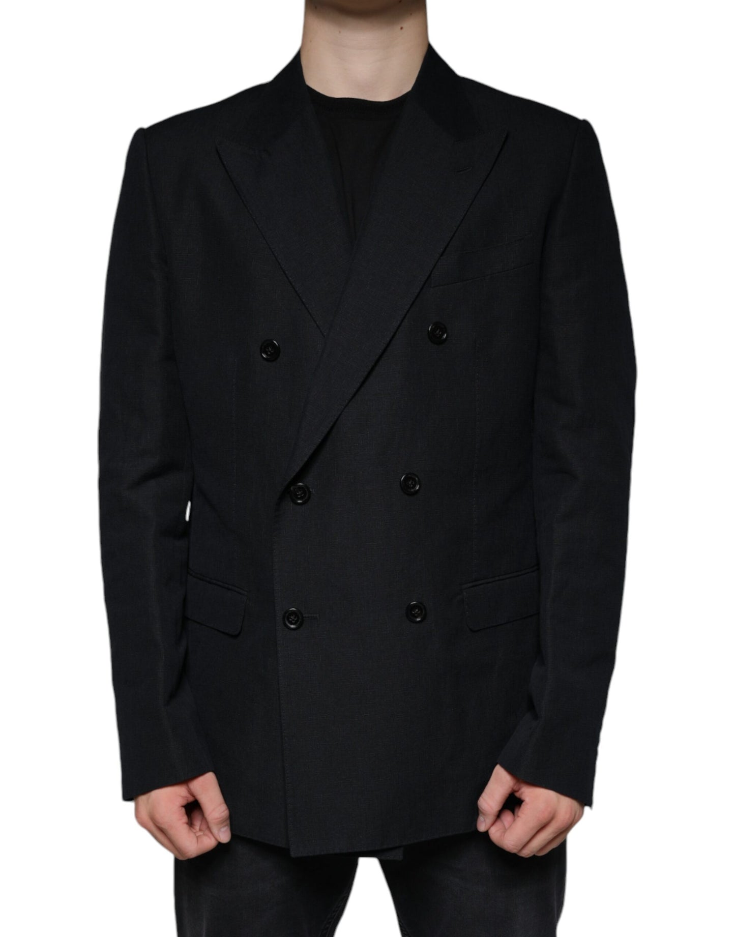 Dolce &amp; Gabbana – Zweireihiger Blazer aus schwarzem Leinen