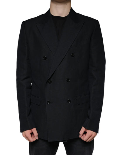 Dolce &amp; Gabbana – Zweireihiger Blazer aus schwarzem Leinen