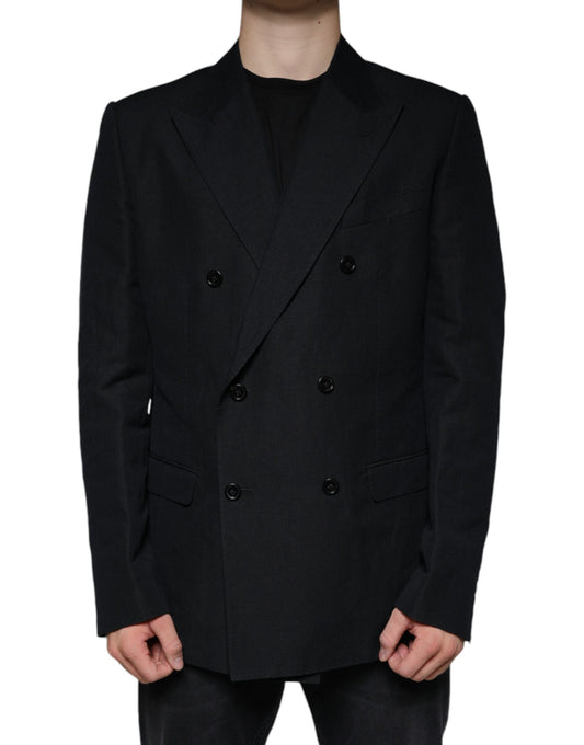 Dolce &amp; Gabbana – Zweireihiger Blazer aus schwarzem Leinen