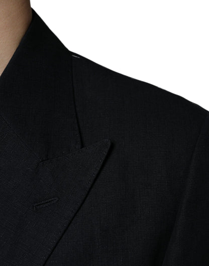 Dolce &amp; Gabbana – Zweireihiger Blazer aus schwarzem Leinen