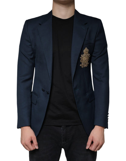 Dolce &amp; Gabbana – Einreihiger Blazer aus blauer Wolle mit Logo