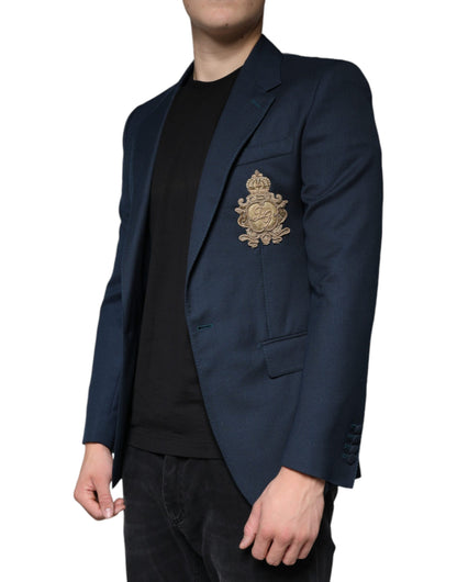 Dolce &amp; Gabbana – Einreihiger Blazer aus blauer Wolle mit Logo