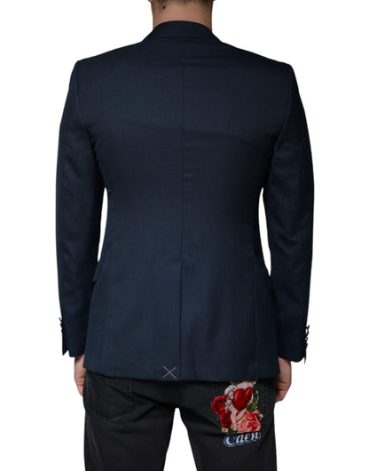 Dolce &amp; Gabbana – Einreihiger Blazer aus blauer Wolle mit Logo
