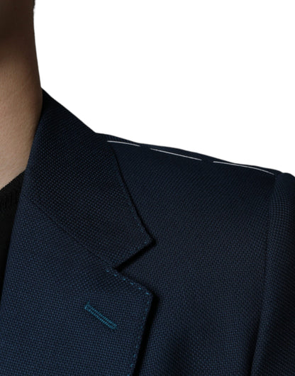 Dolce &amp; Gabbana – Einreihiger Blazer aus blauer Wolle mit Logo