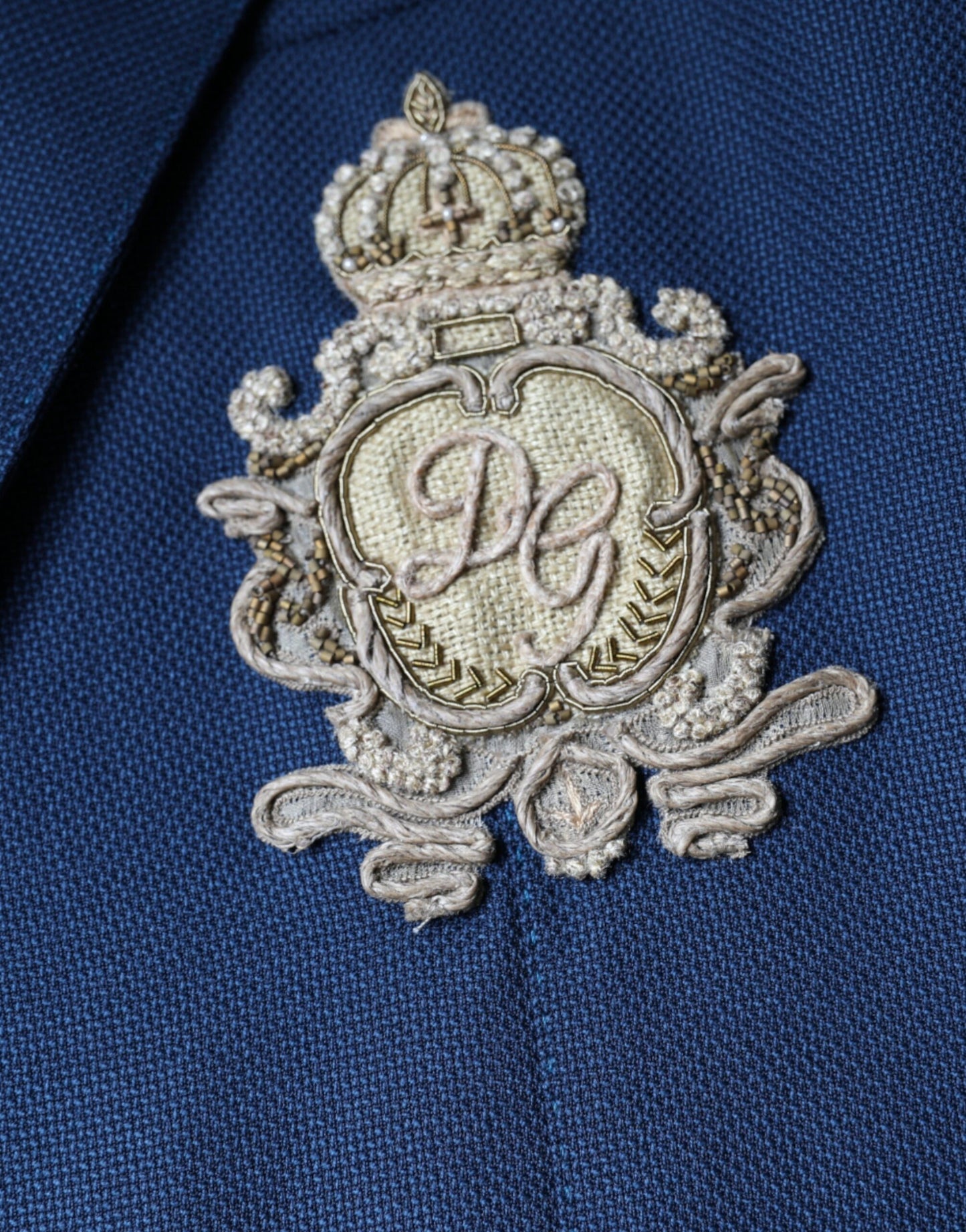 Dolce &amp; Gabbana – Einreihiger Blazer aus blauer Wolle mit Logo