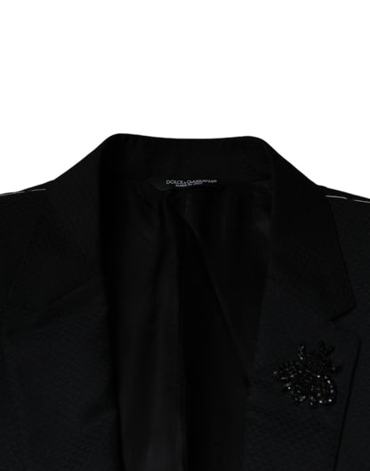 Dolce &amp; Gabbana – Schwarzer, einreihiger Blazer mit MARTINI-Biene