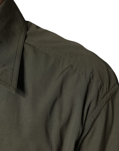 Dolce &amp; Gabbana – Militärgrüne Manteljacke aus Baumwolle mit gebogenem Kragen