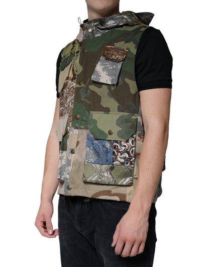 Dolce &amp; Gabbana – Mehrfarbige Patchwork-Weste mit Kapuze