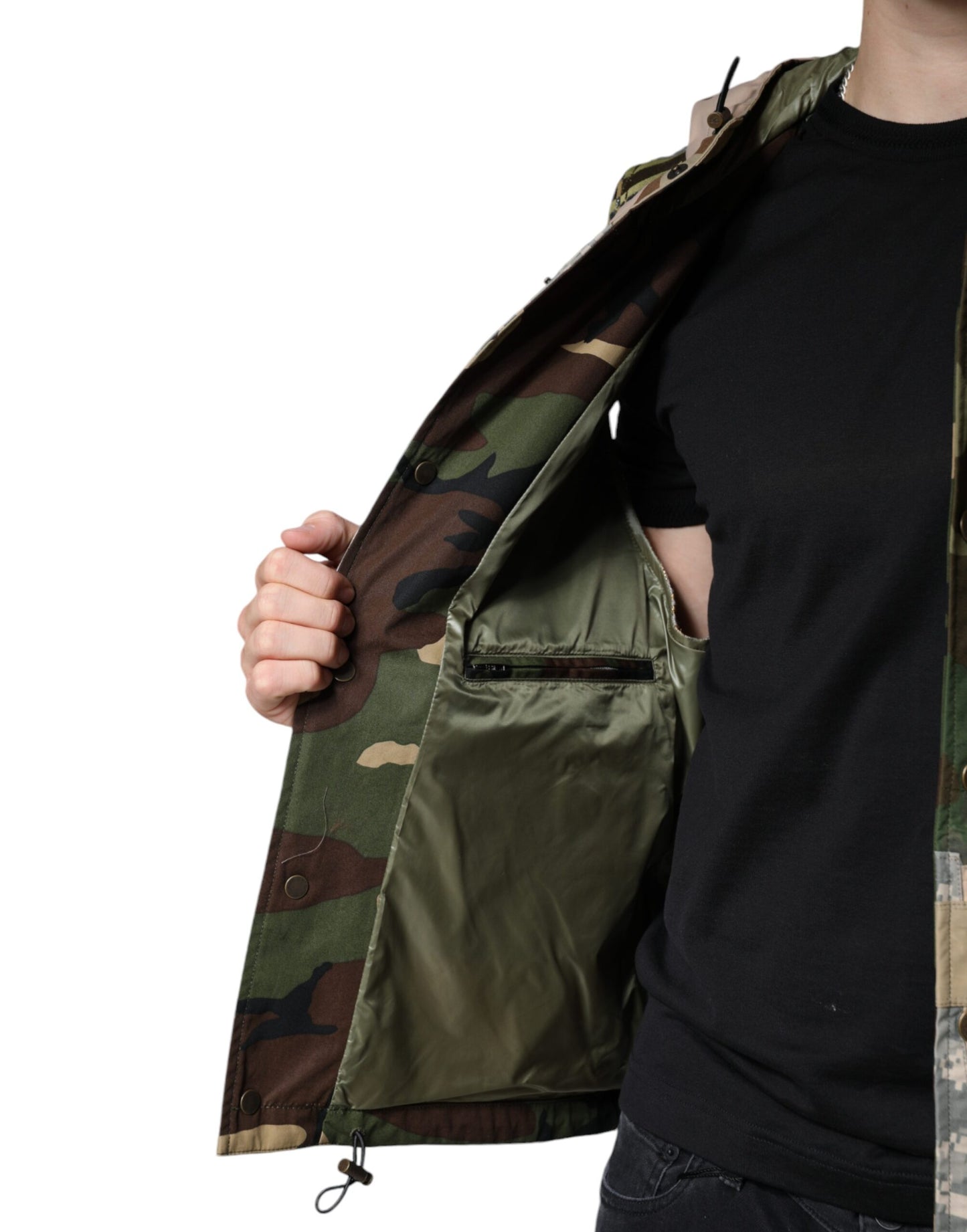 Dolce &amp; Gabbana – Mehrfarbige Patchwork-Weste mit Kapuze