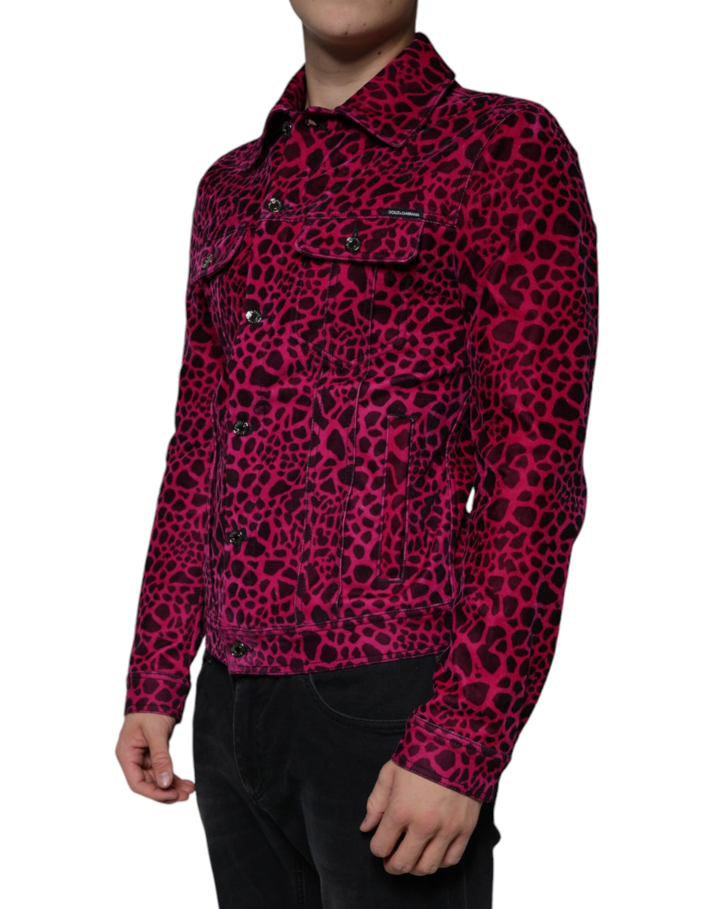 Dolce &amp; Gabbana – Fuchsiafarbene Jacke mit Leopardenmuster und Button-Down-Kragen