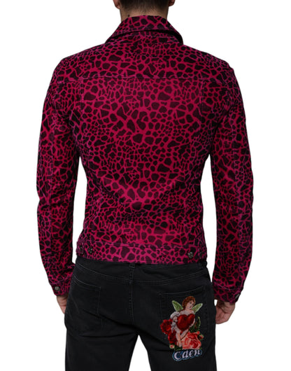 Dolce &amp; Gabbana – Fuchsiafarbene Jacke mit Leopardenmuster und Button-Down-Kragen