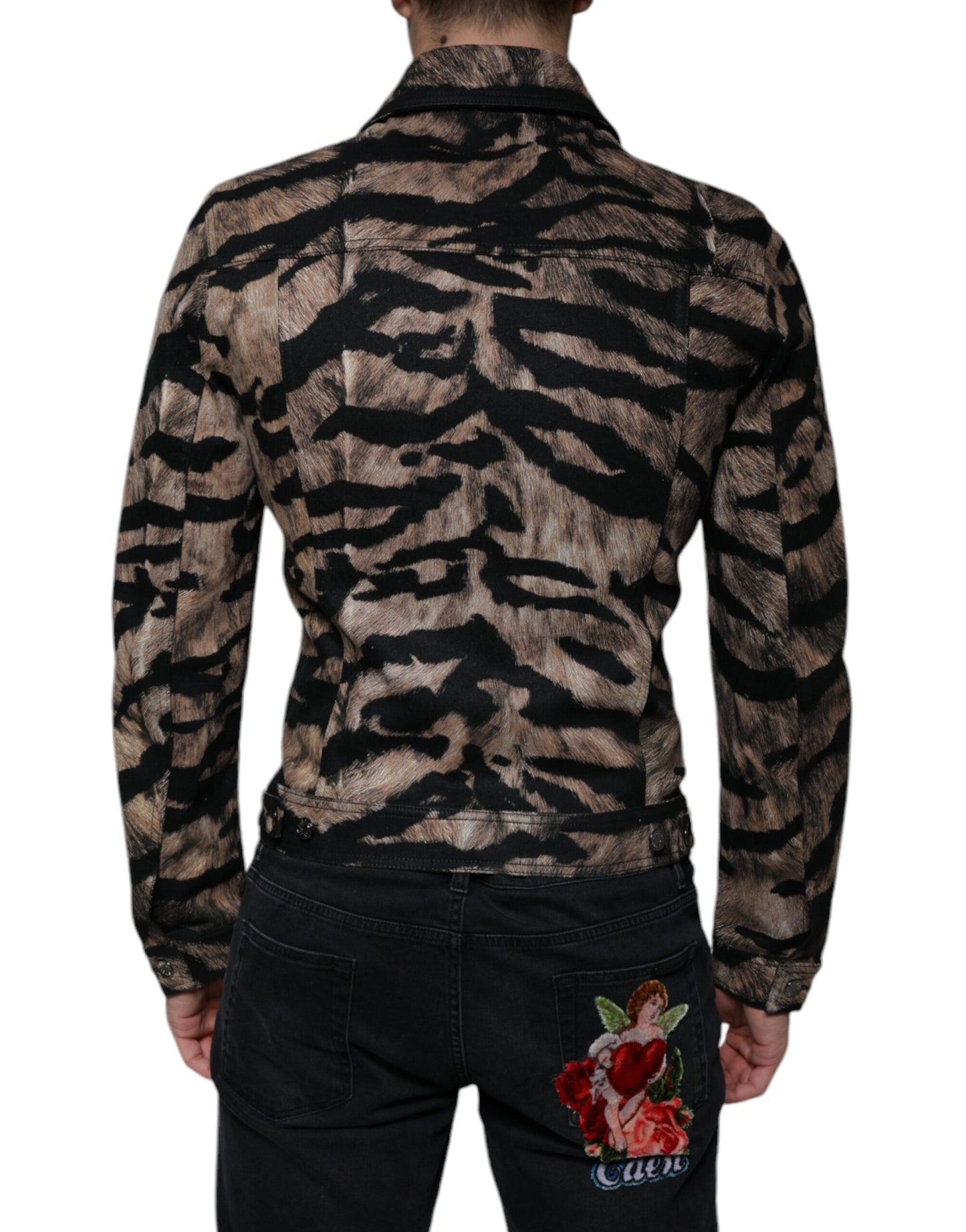 Dolce &amp; Gabbana – Braune Jacke mit Tiger-Knopfleiste und Kragen