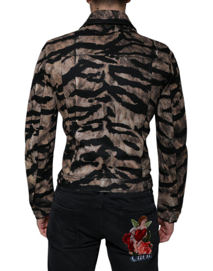 Dolce &amp; Gabbana – Braune Jacke mit Tiger-Knopfleiste und Kragen