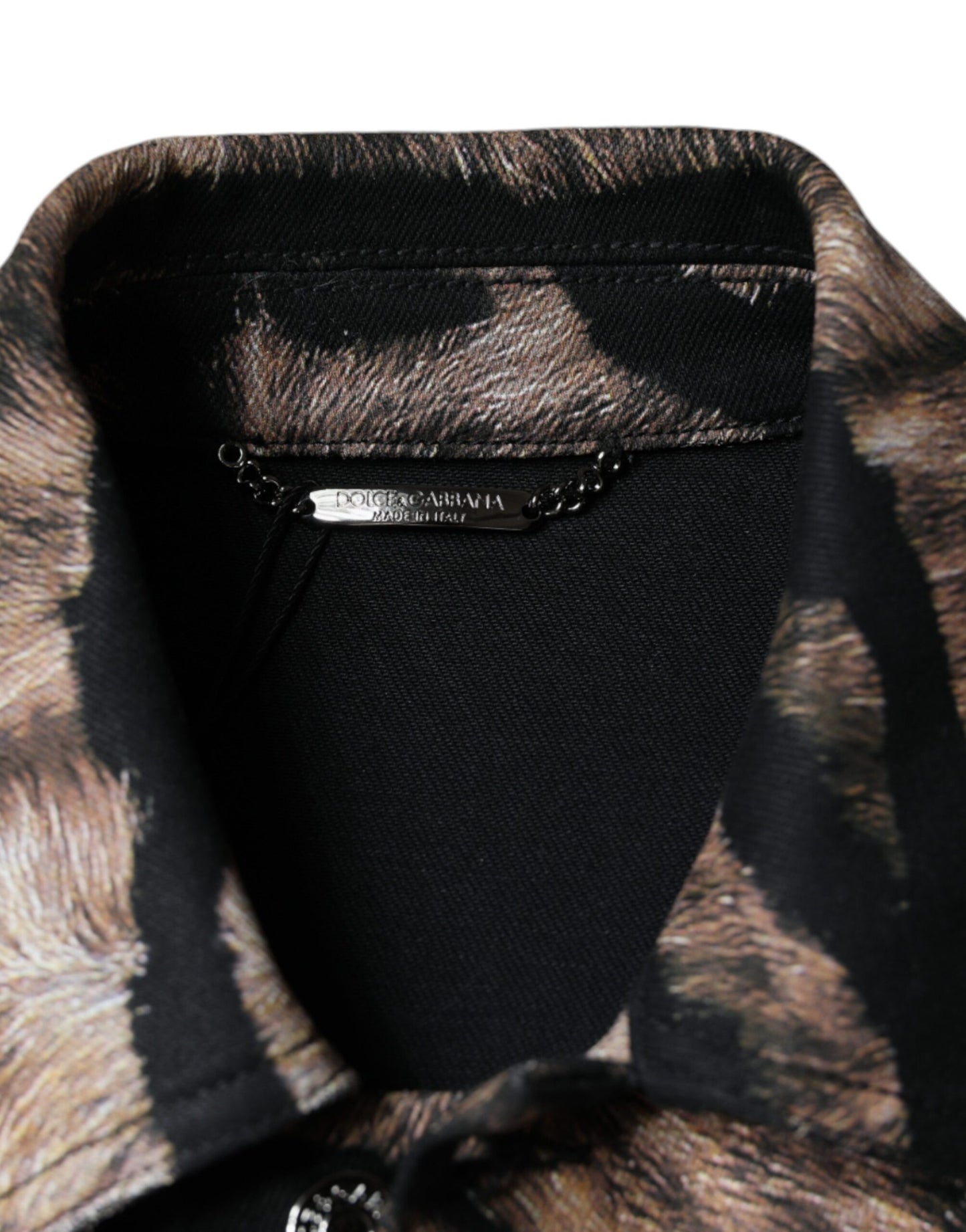 Dolce &amp; Gabbana – Braune Jacke mit Tiger-Knopfleiste und Kragen