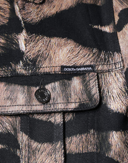 Dolce &amp; Gabbana – Braune Jacke mit Tiger-Knopfleiste und Kragen