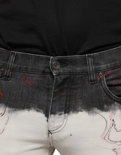 Dolce &amp; Gabbana Schwarz-Weiß bedruckte Skinny Jeans für Herren