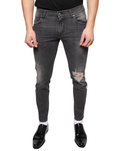 Dolce &amp; Gabbana Schwarze Skinny-Jeans aus zerfetzter Baumwolle für Herren