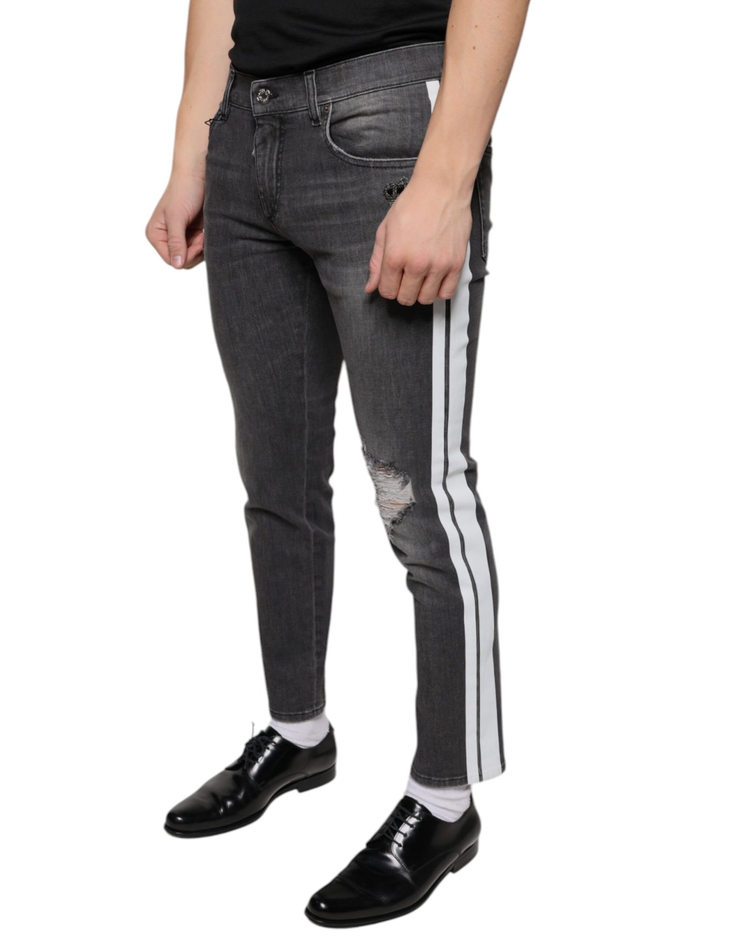 Dolce &amp; Gabbana Schwarze Skinny-Jeans aus zerfetzter Baumwolle für Herren