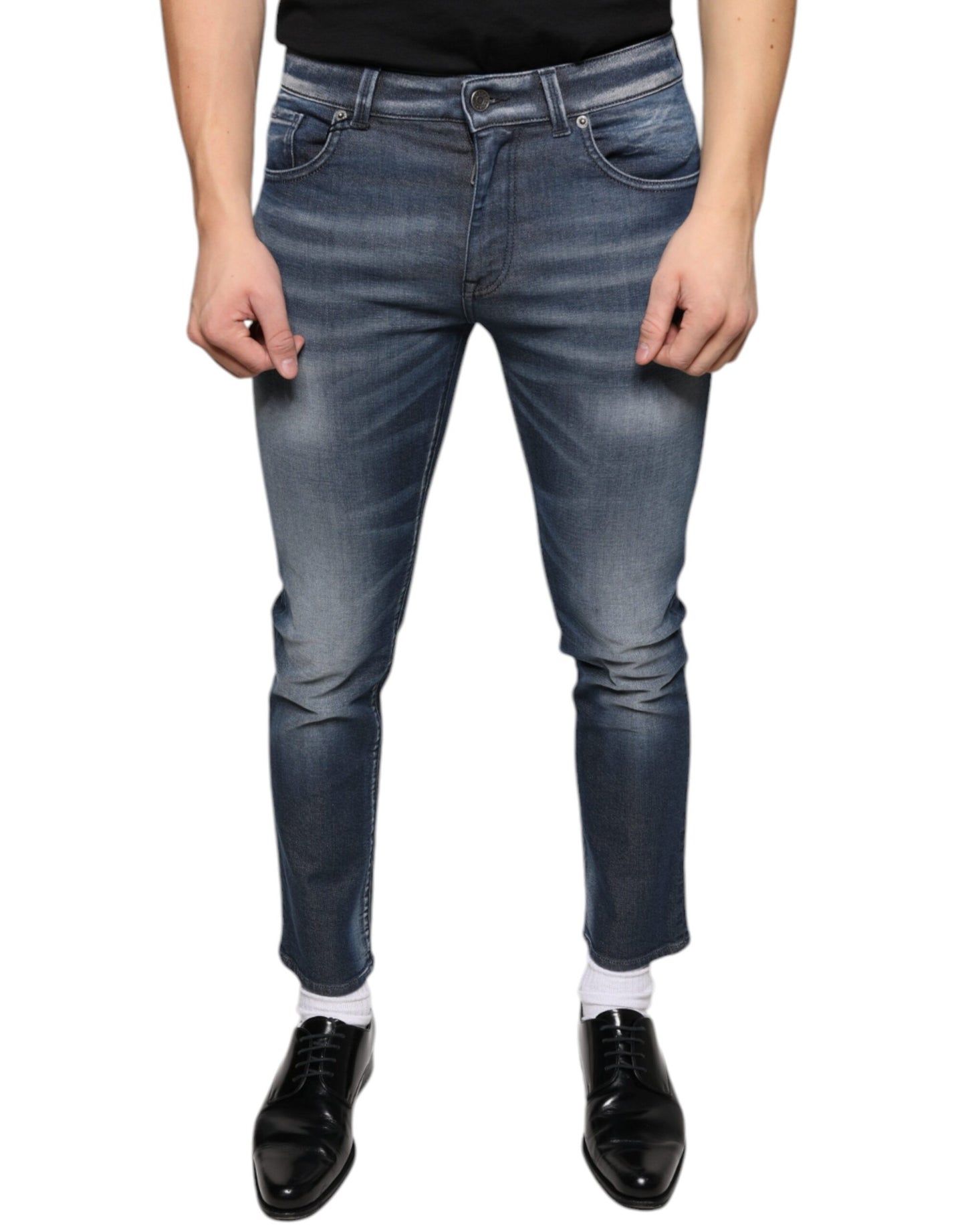 Dolce &amp; Gabbana Dunkelblaue Skinny-Jeans aus gewaschener Baumwolle