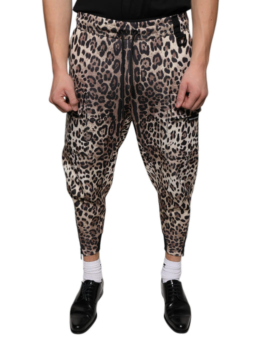Dolce &amp; Gabbana Braune Jogginghose aus Polyester mit Leopardenmuster