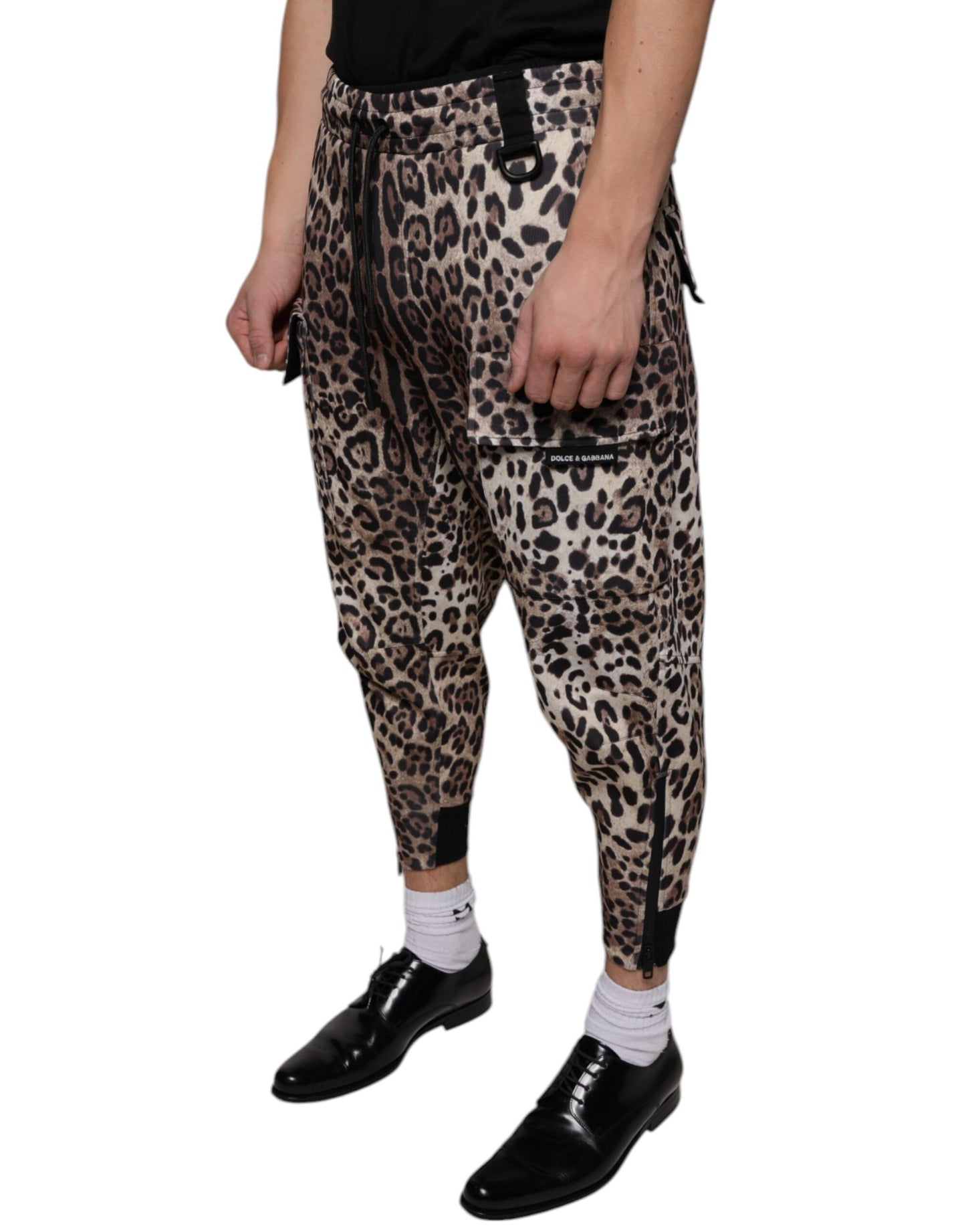 Dolce &amp; Gabbana Braune Jogginghose aus Polyester mit Leopardenmuster