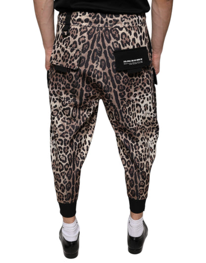 Dolce &amp; Gabbana Braune Jogginghose aus Polyester mit Leopardenmuster