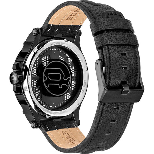 Schwarze Lederuhr von Police