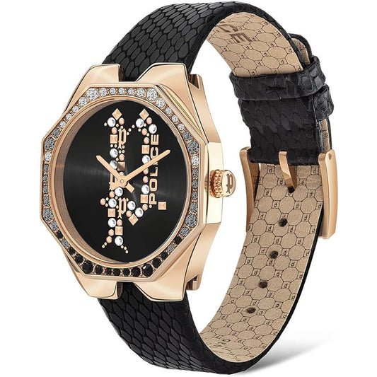 Schwarze Lederuhr von Police