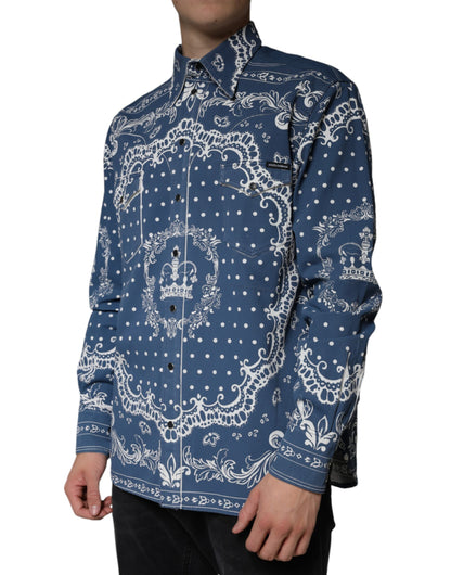 Dolce &amp; Gabbana Blau-weißes Freizeithemd aus Baumwolle mit Bandana-Print