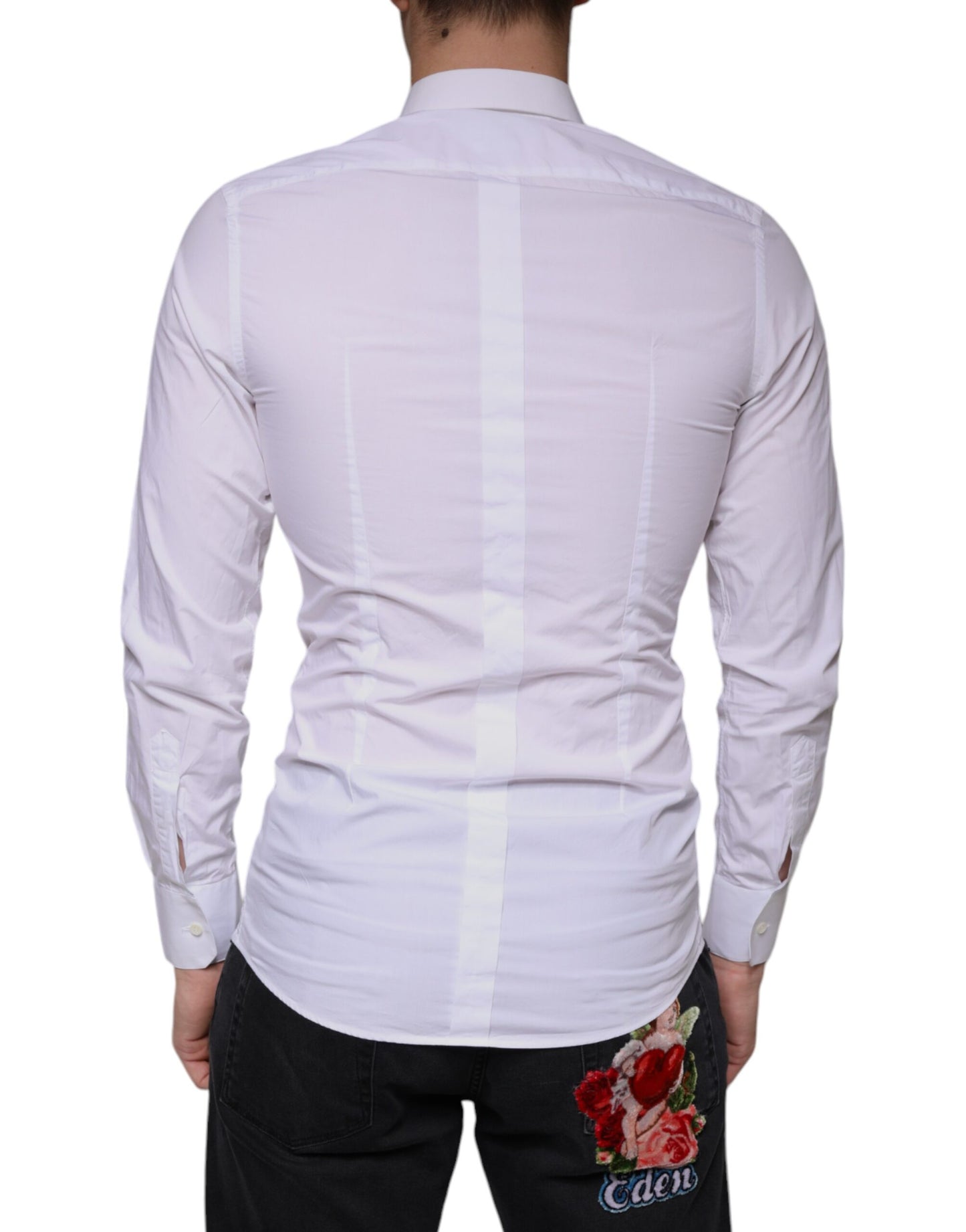 Dolce &amp; Gabbana Weißes Baumwollkleid GOLD Formales Hemd mit Kragen