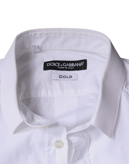 Dolce &amp; Gabbana Weißes Baumwollkleid GOLD Formales Hemd mit Kragen