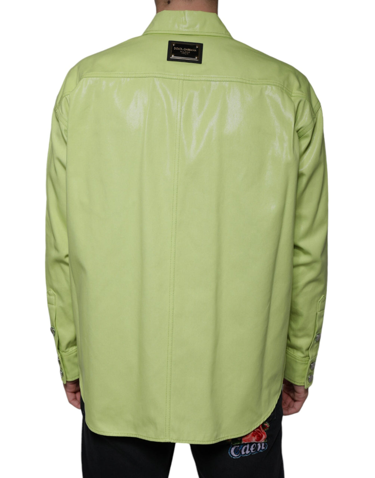 Dolce &amp; Gabbana Grünes Herren-Button-Down-Hemd aus Baumwolle mit Kragen