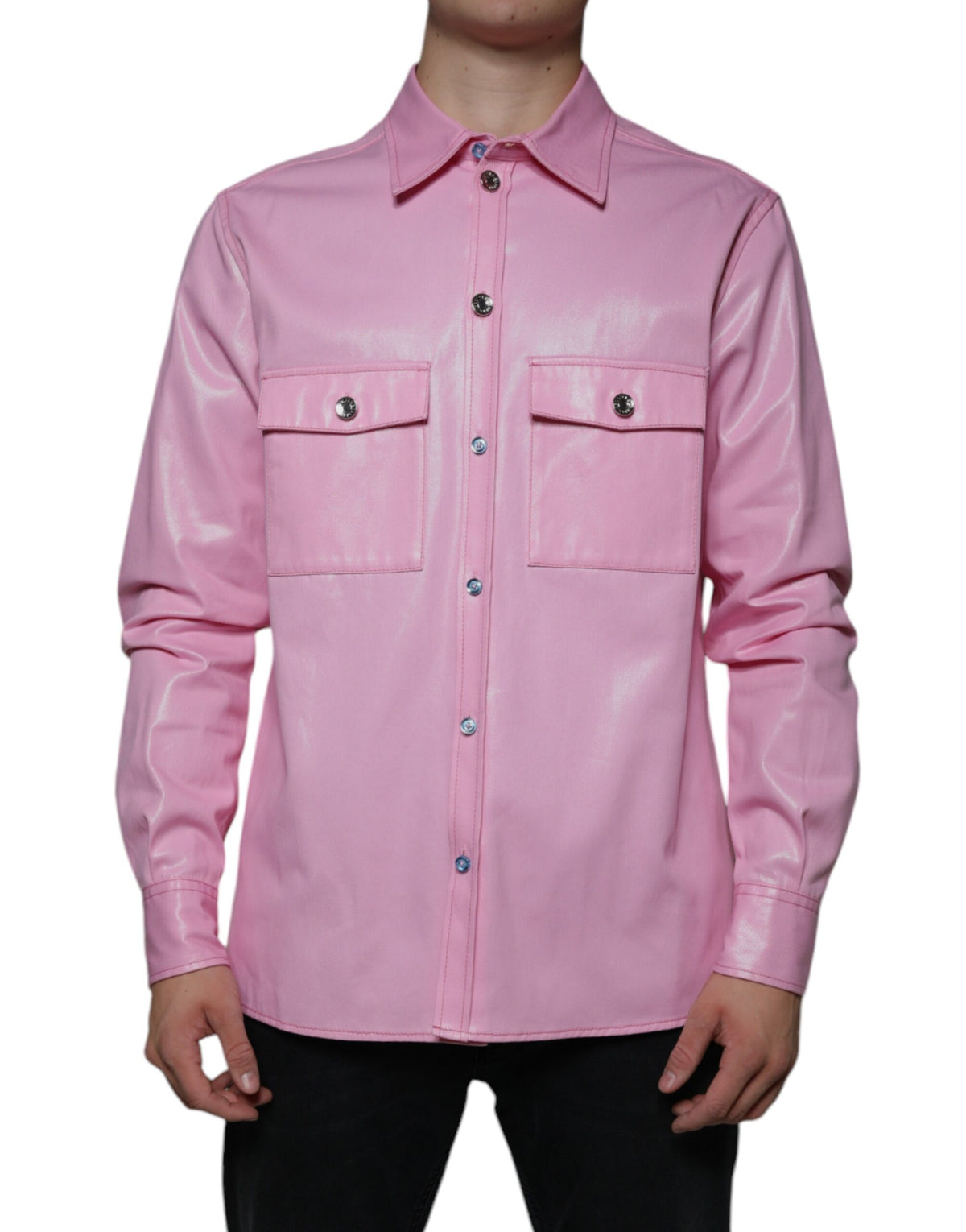 Dolce &amp; Gabbana – Button-Down-Hemd aus rosa Baumwolle mit Kragen