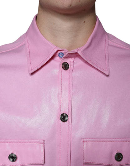 Dolce &amp; Gabbana – Button-Down-Hemd aus rosa Baumwolle mit Kragen