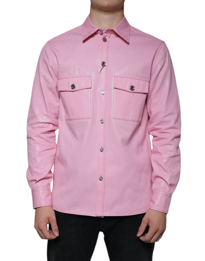 Dolce &amp; Gabbana – Button-Down-Hemd aus rosa Baumwolle mit Kragen