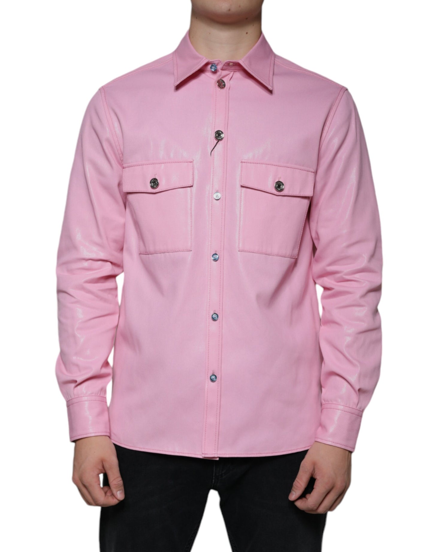 Dolce &amp; Gabbana – Button-Down-Hemd aus rosa Baumwolle mit Kragen
