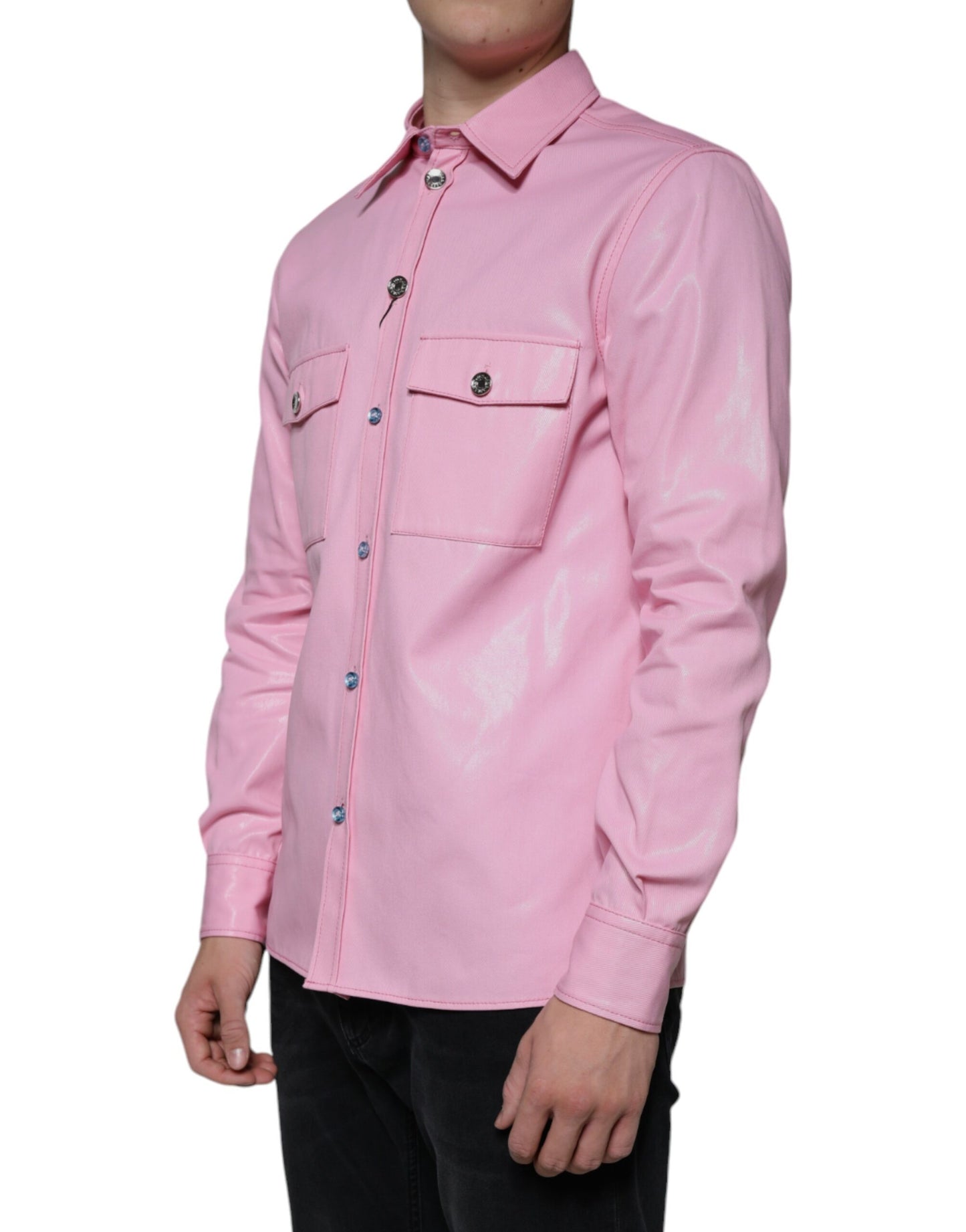 Dolce &amp; Gabbana – Button-Down-Hemd aus rosa Baumwolle mit Kragen