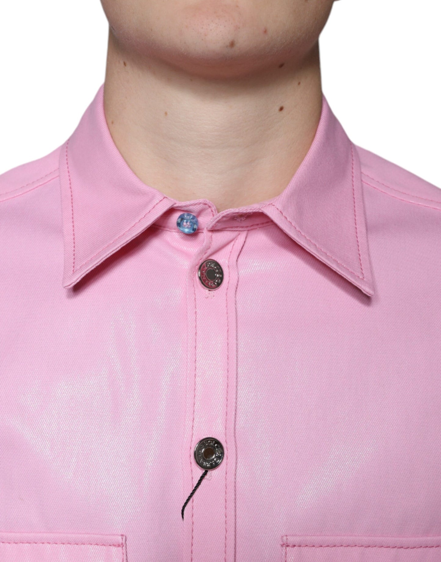 Dolce &amp; Gabbana – Button-Down-Hemd aus rosa Baumwolle mit Kragen