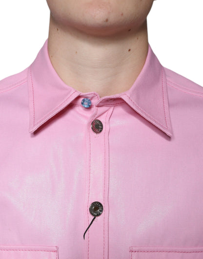 Dolce &amp; Gabbana – Button-Down-Hemd aus rosa Baumwolle mit Kragen