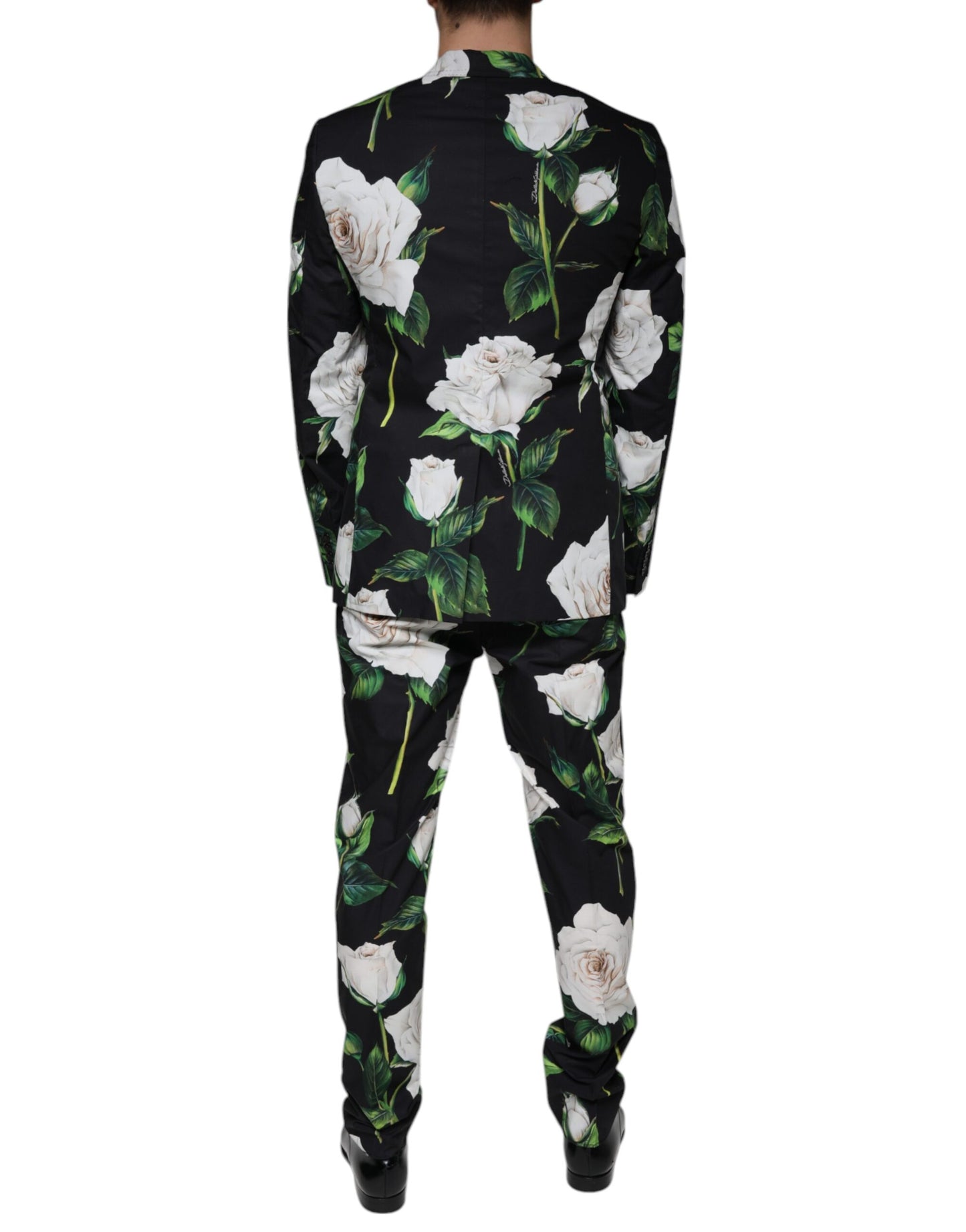 Dolce &amp; Gabbana – Schwarzer, formeller 2-teiliger Anzug aus Baumwolle mit Rosenmuster für Herren