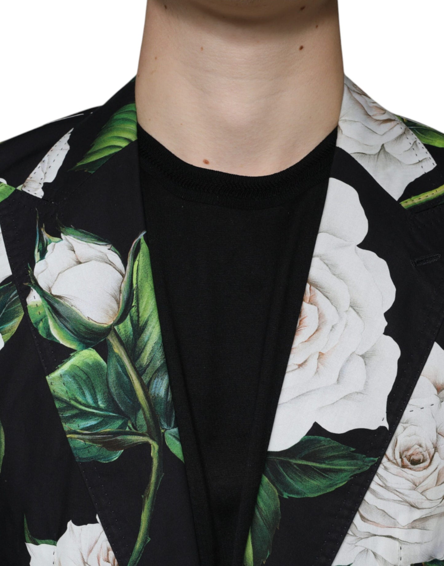 Dolce &amp; Gabbana – Schwarzer, formeller 2-teiliger Anzug aus Baumwolle mit Rosenmuster für Herren