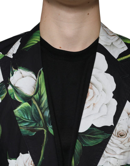 Dolce &amp; Gabbana – Schwarzer, formeller 2-teiliger Anzug aus Baumwolle mit Rosenmuster für Herren