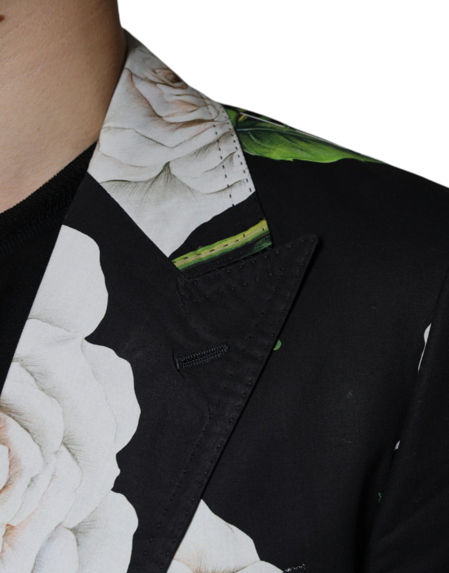 Dolce &amp; Gabbana – Schwarzer, formeller 2-teiliger Anzug aus Baumwolle mit Rosenmuster für Herren