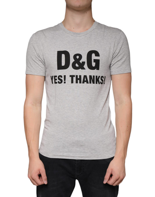 Dolce &amp; Gabbana – Graues T-Shirt mit Rundhalsausschnitt und kurzen Ärmeln und Logodruck
