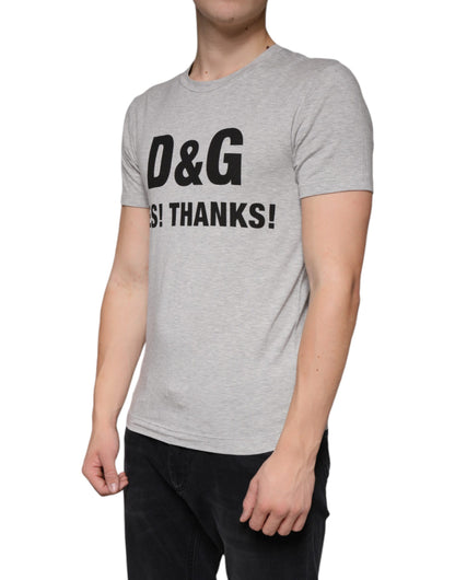 Dolce &amp; Gabbana – Graues T-Shirt mit Rundhalsausschnitt und kurzen Ärmeln und Logodruck