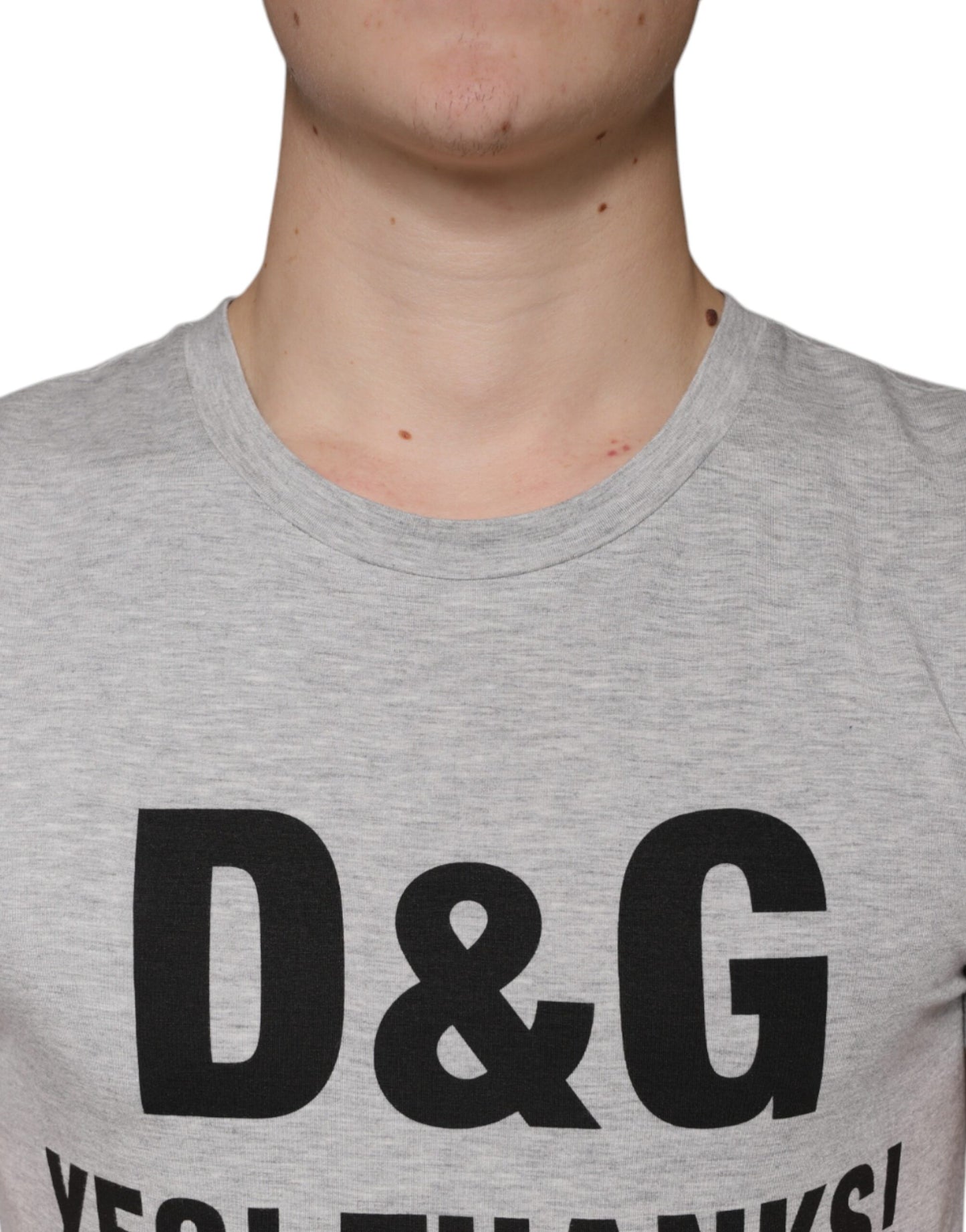 Dolce &amp; Gabbana – Graues T-Shirt mit Rundhalsausschnitt und kurzen Ärmeln und Logodruck