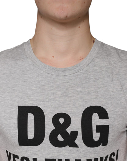 Dolce &amp; Gabbana – Graues T-Shirt mit Rundhalsausschnitt und kurzen Ärmeln und Logodruck
