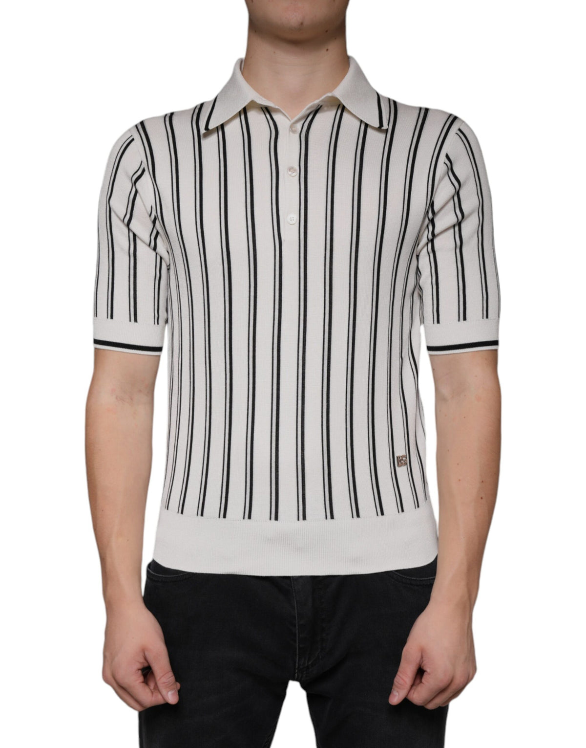 Dolce &amp; Gabbana – Polo-T-Shirt mit kurzen Ärmeln und weißen und schwarzen Streifen