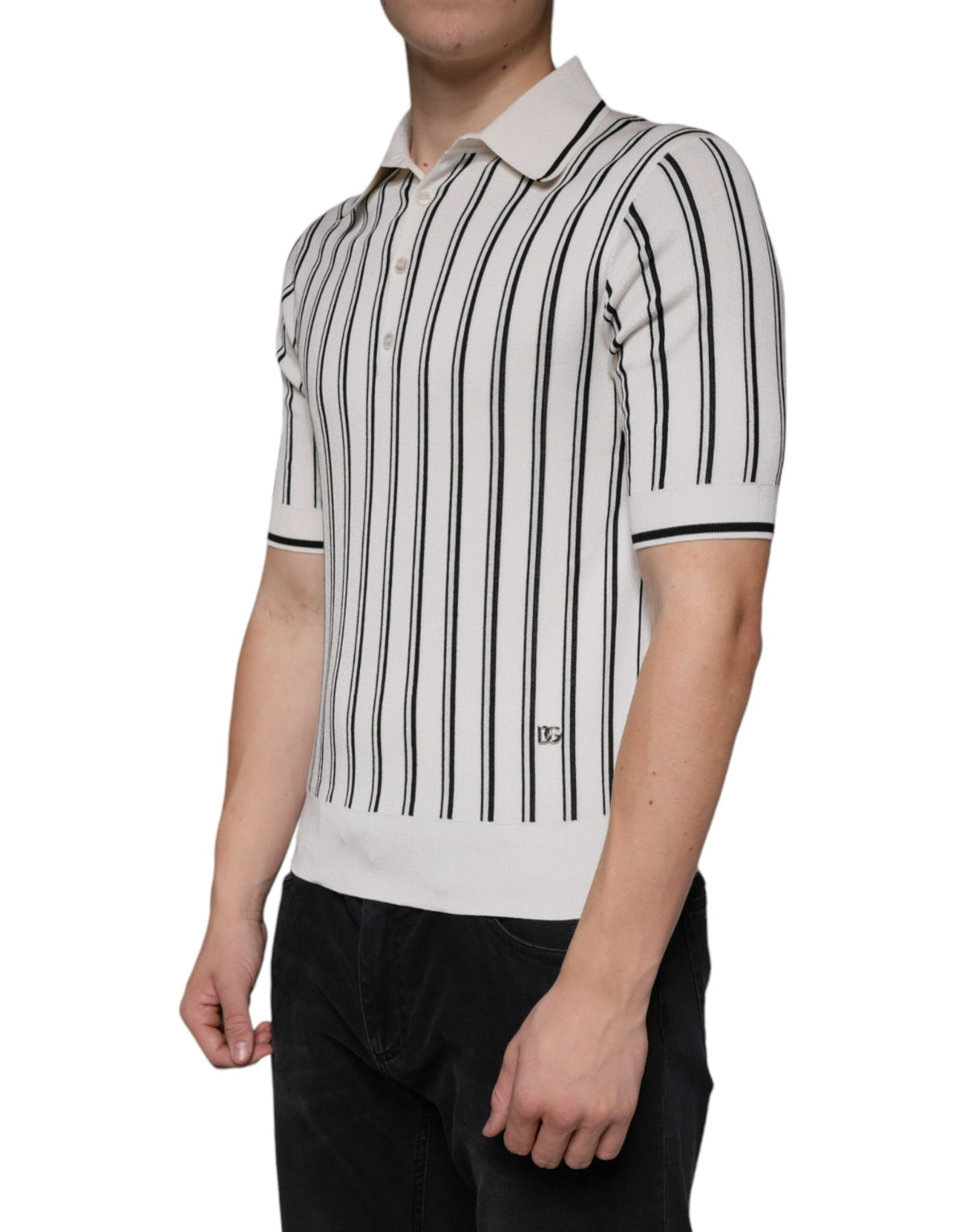 Dolce &amp; Gabbana – Polo-T-Shirt mit kurzen Ärmeln und weißen und schwarzen Streifen