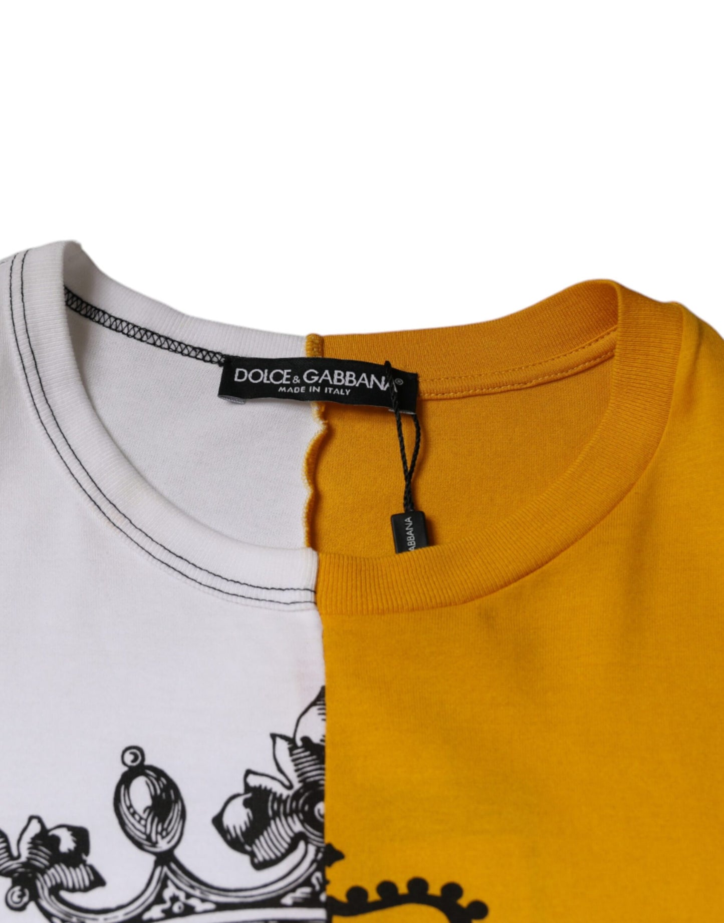 Dolce &amp; Gabbana – Kurzärmliges T-Shirt mit Logo-Print in Weiß und Gelb